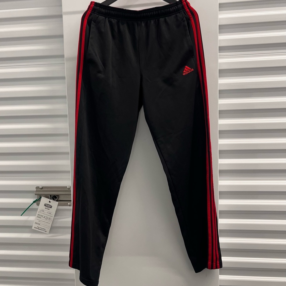 Adidas Black Track Pants with Red Stripes Size M